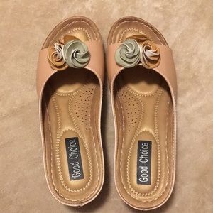 Rose gold wedges with floral detail by Good Choice